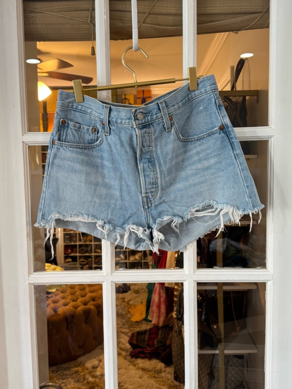 Levi's 501 Light Blue Frayed denim jean shorts - Picture 5 of 7